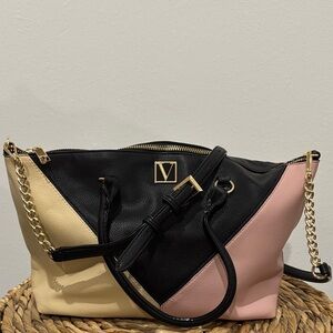 Victoria's Secret Black, Pink, and Cream Shoulder Bag